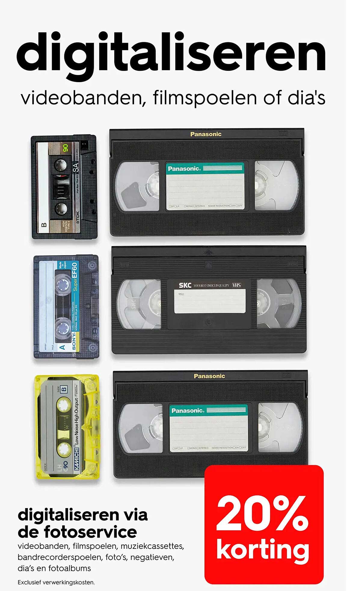 digitaliseren videobanden, filmspoelen of dia's 20% korting