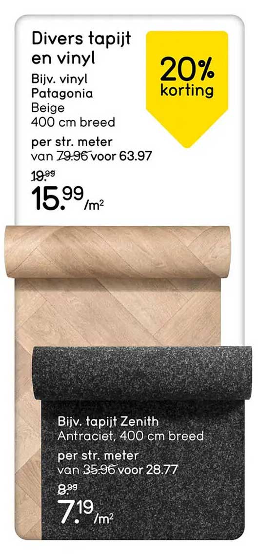 Divers tapijt en vinyl 20% korting
