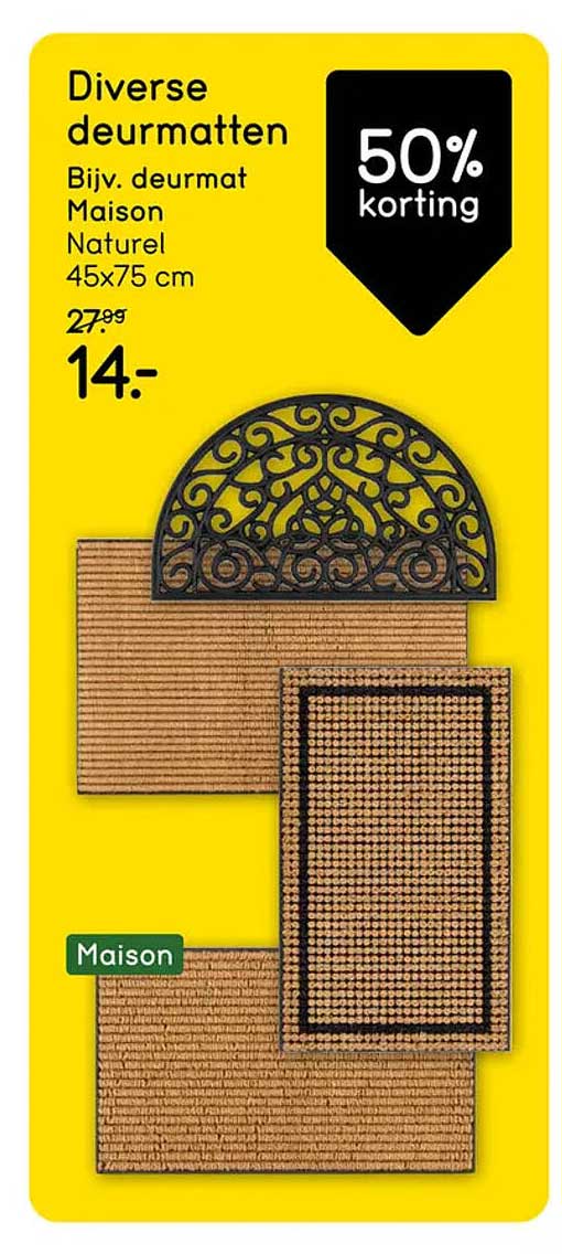 Diverse deurmatten Bijv. deurmat Maison Naturel 45x75 cm 50% korting
