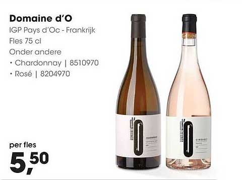Domaine d’O IGP Pays d’Oc - Frankrijk Fles 75 cl Onder andere Chardonnay | 8510970 Rosé | 8204970