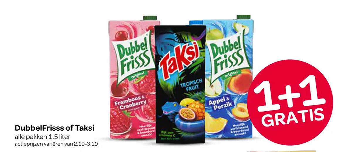 DubbelFrisss of Taksi alle pakken 1.5 liter 1+1 GRATIS