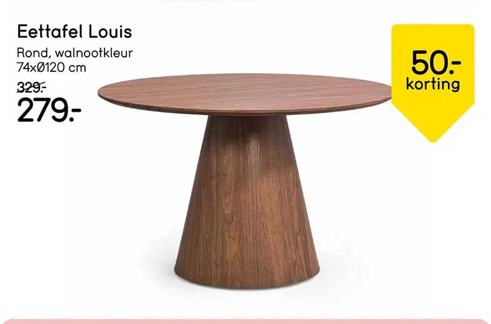 Eettafel Louis, Rond, walnootkleur 74xØ120 cm 50.- korting