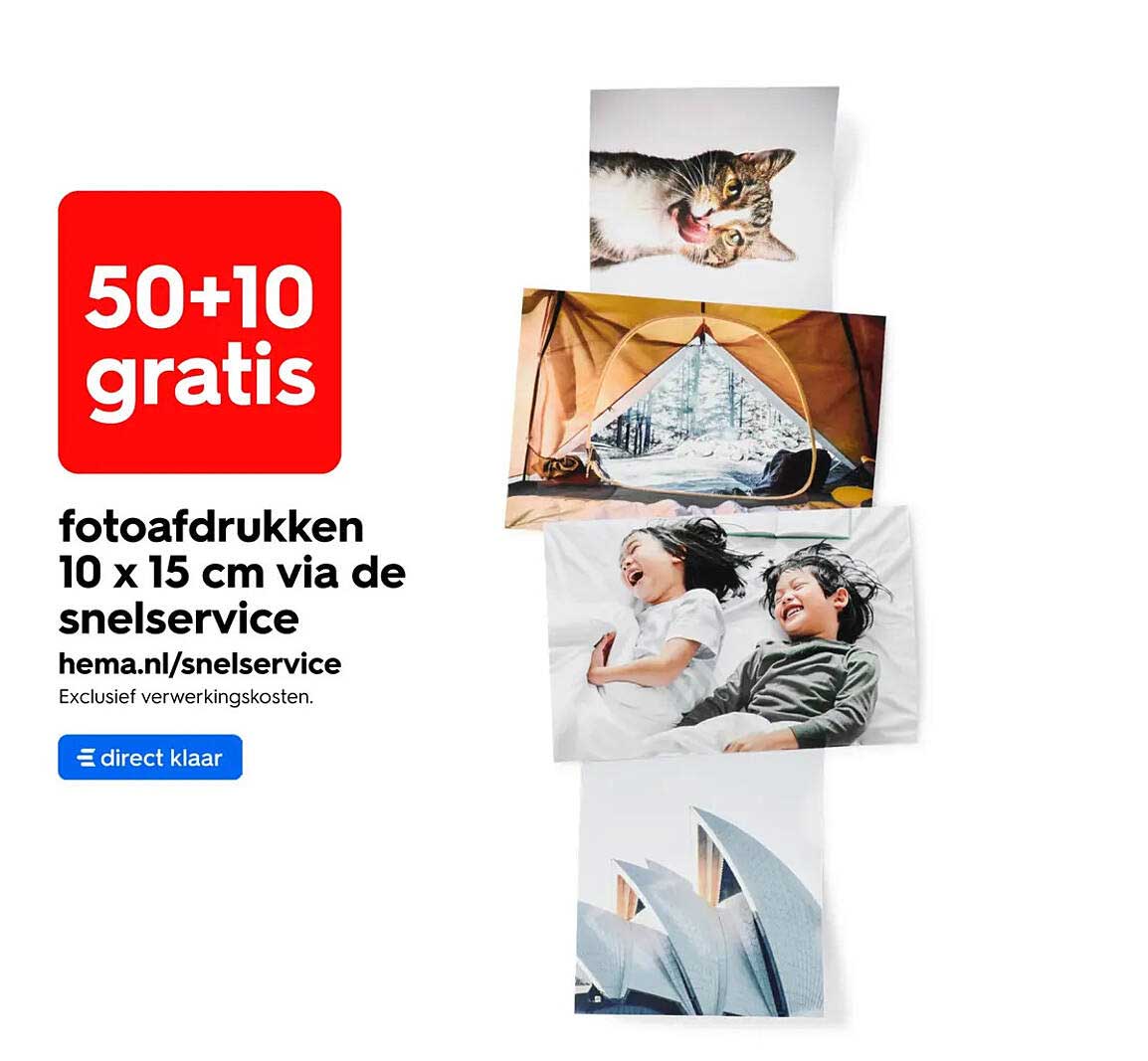 fotoafdrukken 10 x 15 cm via de sneldservice 50+10 gratis