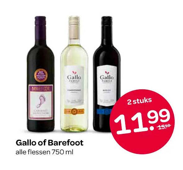 Gallo of Barefoot alle flessen 750 ml 2 stuks