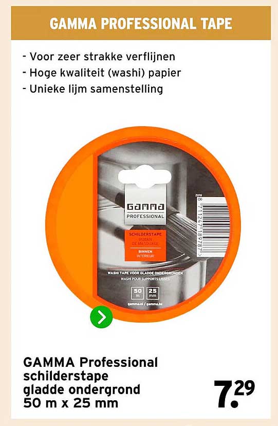 GAMMA Professional schilderstape gladde ondergrond 50 m x 25 mm