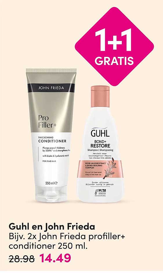 Guhl en John Frieda Bijv. 2x John Frieda profiler+ conditioner 250 ml. 1+1 GRATIS