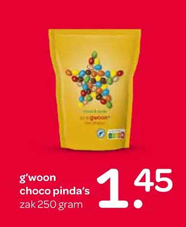 g'woon choco pinda's zak 250 gram