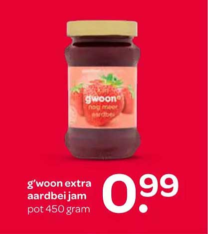 g'woon extra aardbeijam pot 450 gram