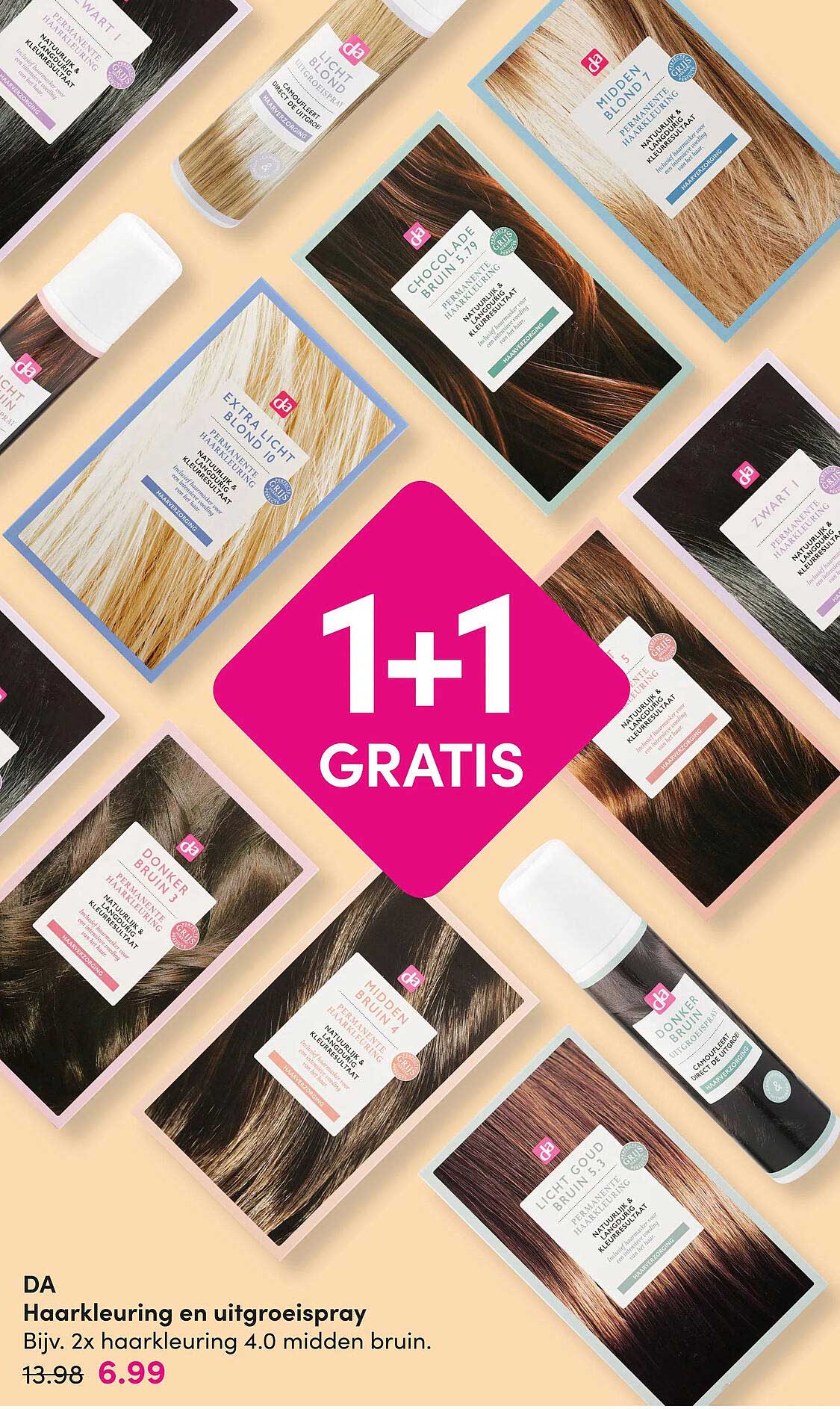 Haarkleuring en uitgroeispray 1+1 gratis