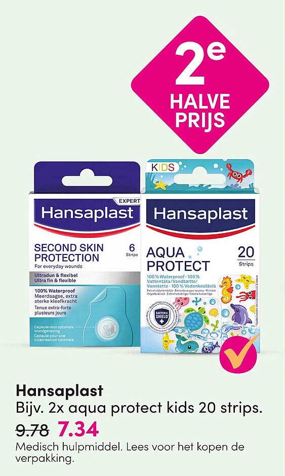 Hansaplast Bijv. 2x aqua protect kids 20 strips. 2e halve prijs