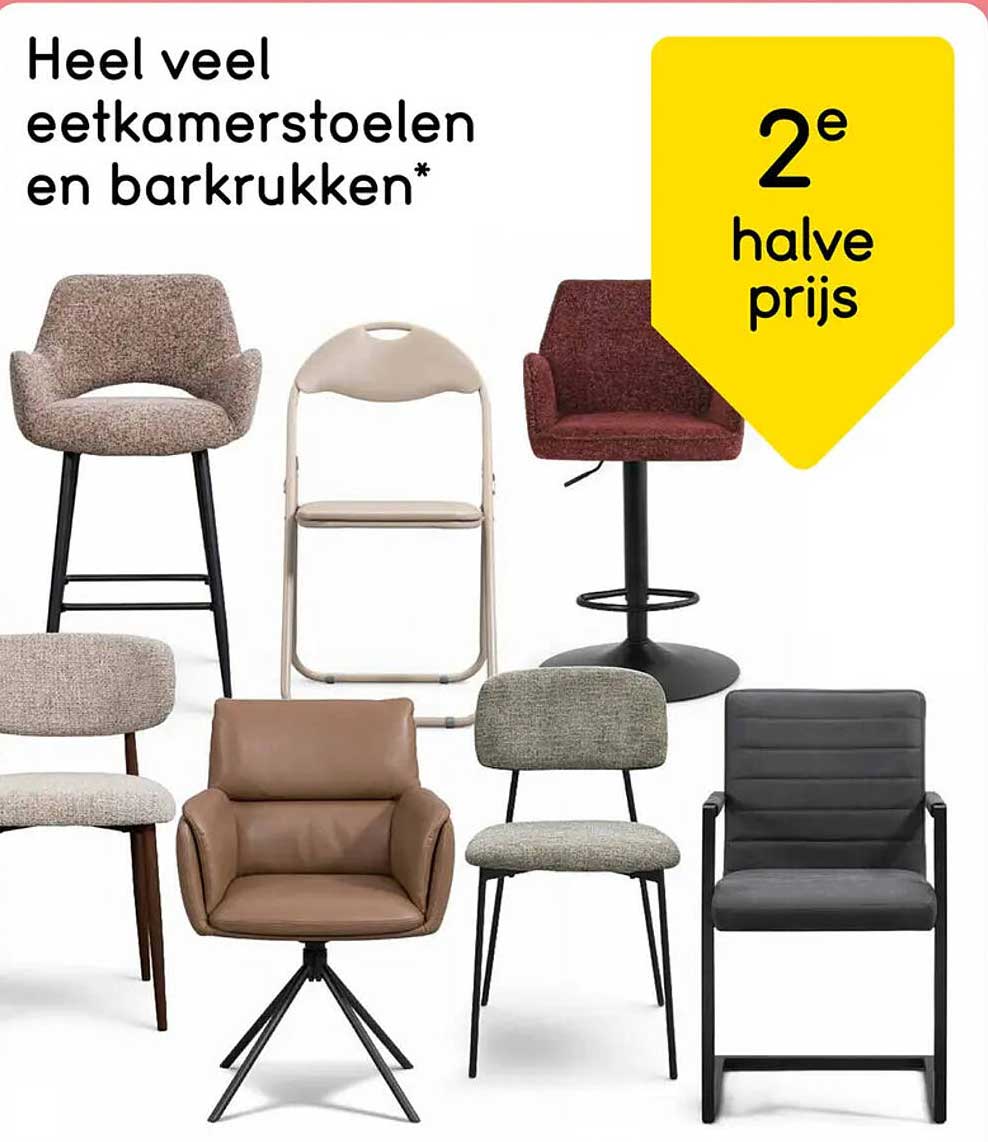 Heel veel eetkamerstoelen en barkrukken* 2e halve prijs