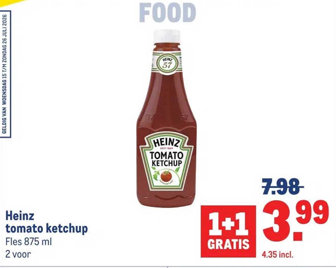 Heinz tomato ketchup 1+1 GRATIS