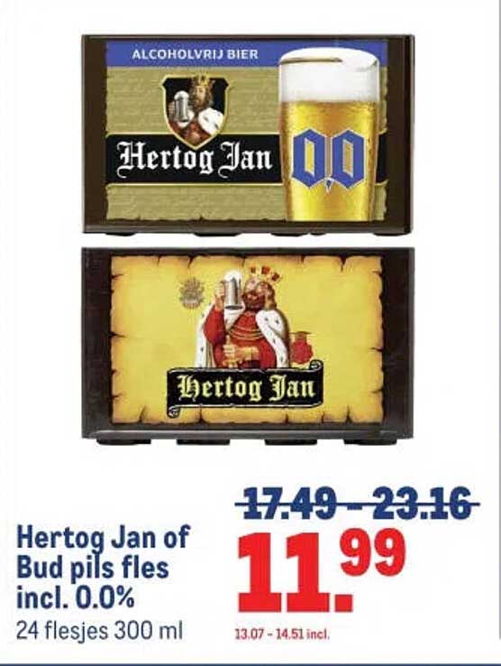 Hertog Jan of Bud pils fles incl. 0,0% 24 flesjes 300 ml
