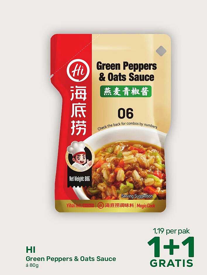 HI Green Peppers & Oats Sauce à 80g 1+1 GRATIS
