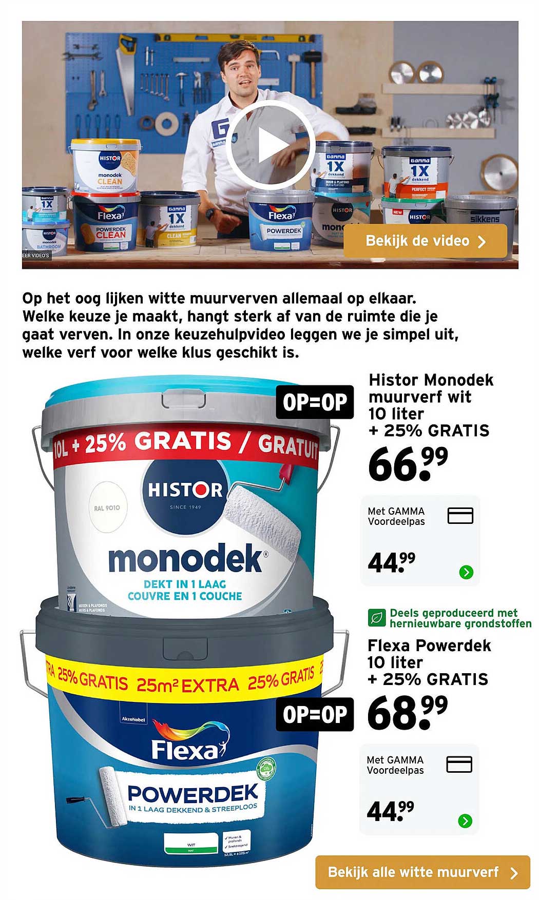 Histor Monodek muurverf wit 10 liter + 25% GRATIS