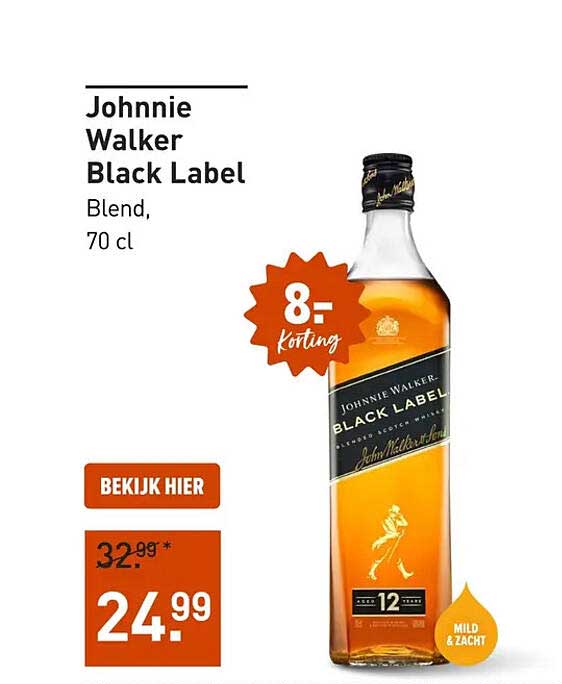 Johnnie Walker Black Label Blend, 70 cl 8,- korting