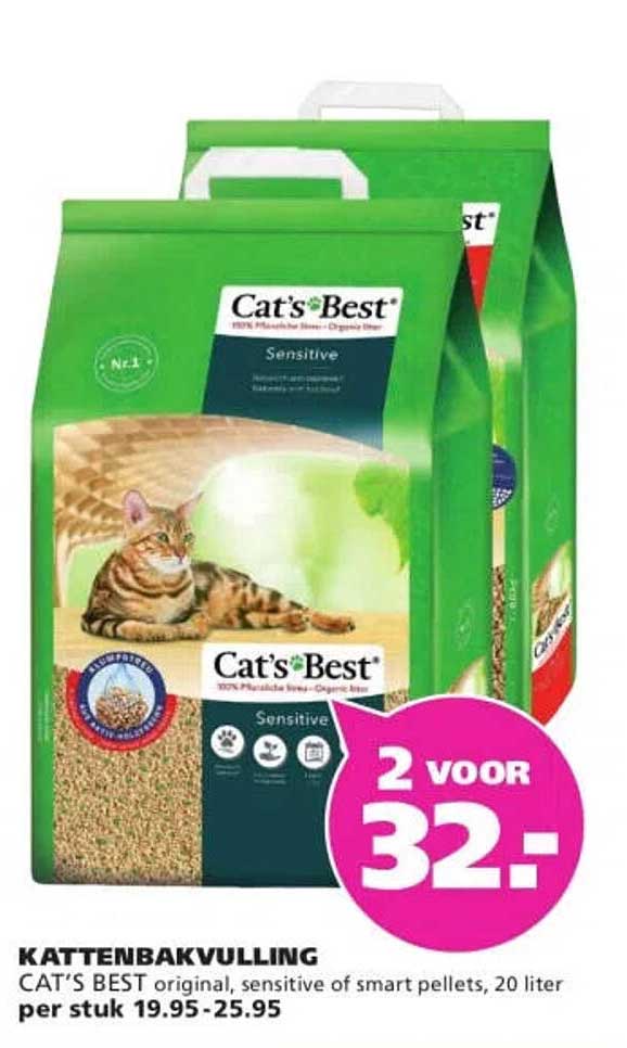 KATTENBAKVULLING CAT'S BEST original, sensitive of smart pellets, 20 liter 2 voor 32.-