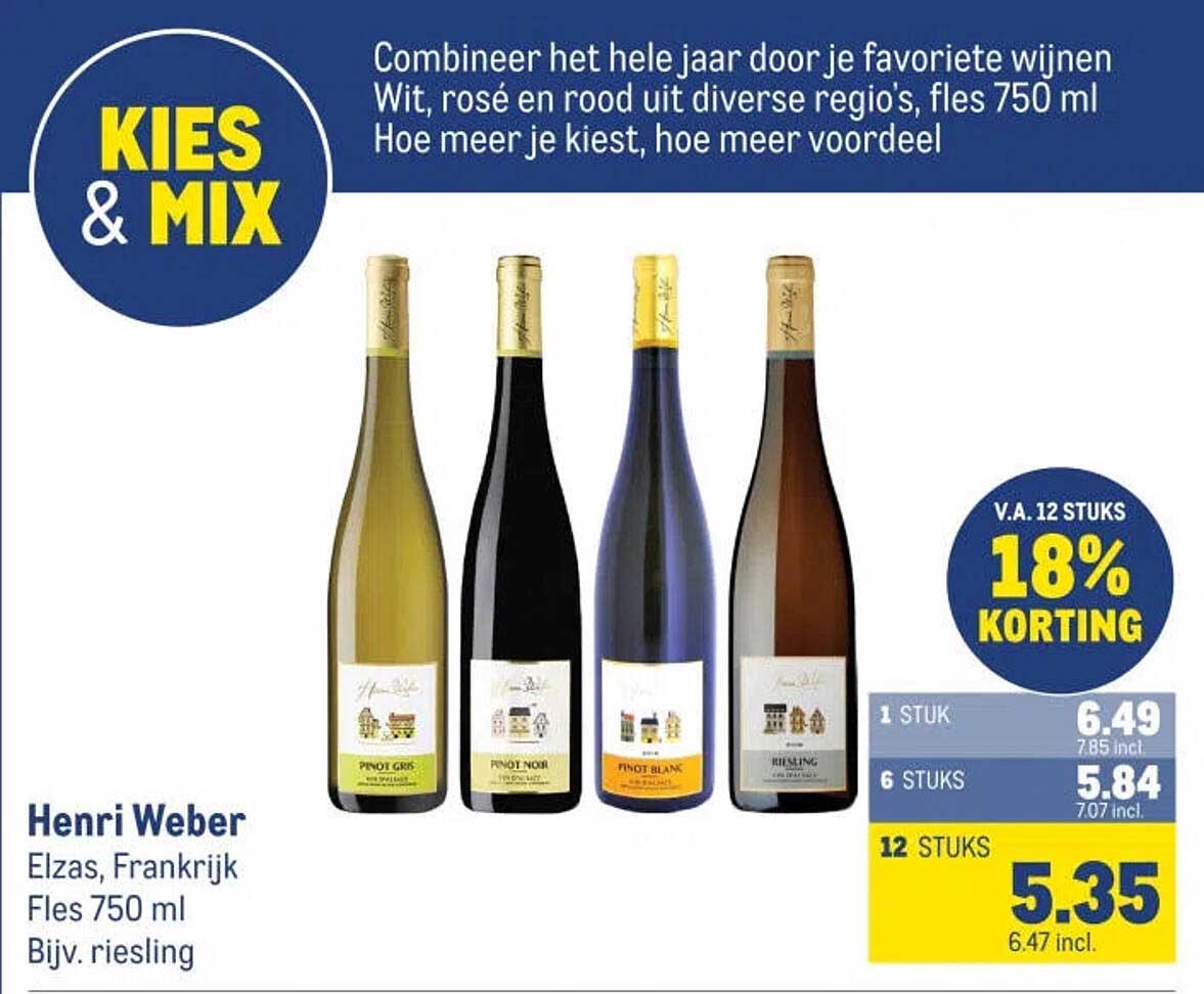 KIES & MIX Henri Weber Elzas, Frankrijk Fles 750 ml Bijv. riesling