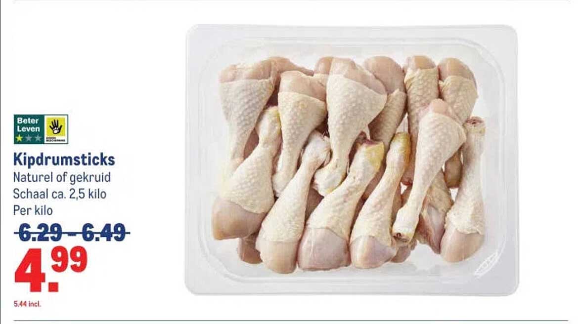 Kipdrumsticks Naturel of gekruid Schaalt ca. 2,5 kilo Per kilo