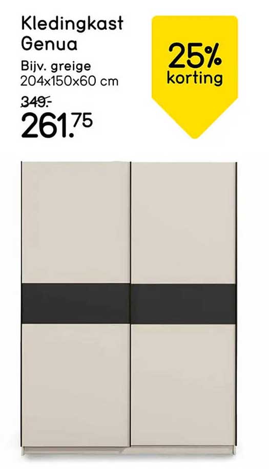 Kledingkast Genua Bijv. greige 204x150x60 cm 25% korting