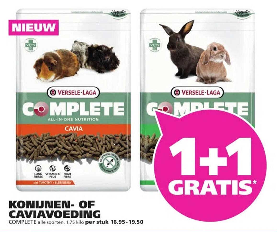 KONIJNEN- OF CAVIAVOEDING COMPLETE alle soorten, 1,75 kilo per stuk 16.95 - 19.50 1+1 GRATIS*