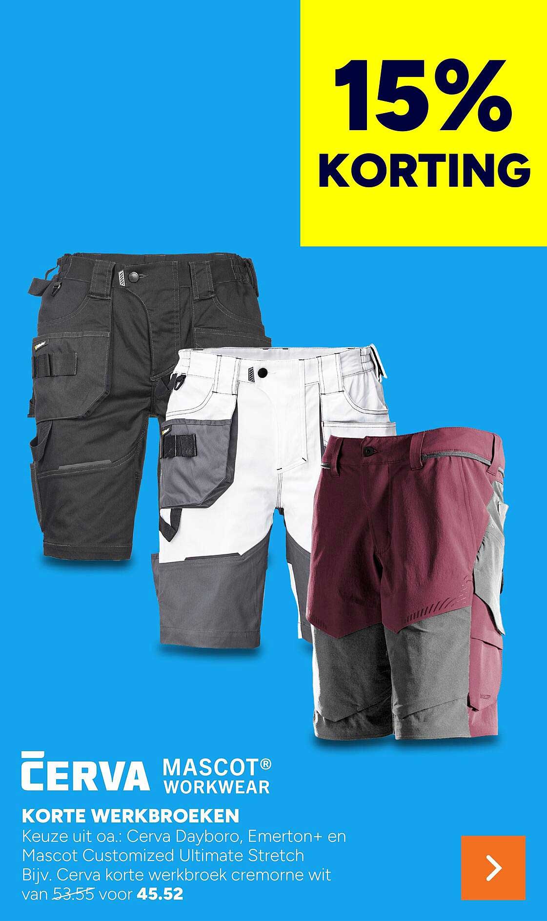 KORTE WERKBROEKEN 15% KORTING