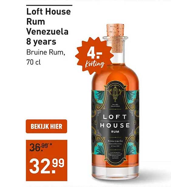 Loft House Rum Venezuela 8 years Bruine Rum, 70 cl 4,- korting