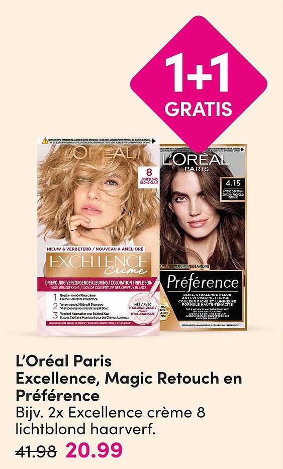 L'Oréal Paris Excellence, Magic Retouch en Préférence 1+1 GRATIS