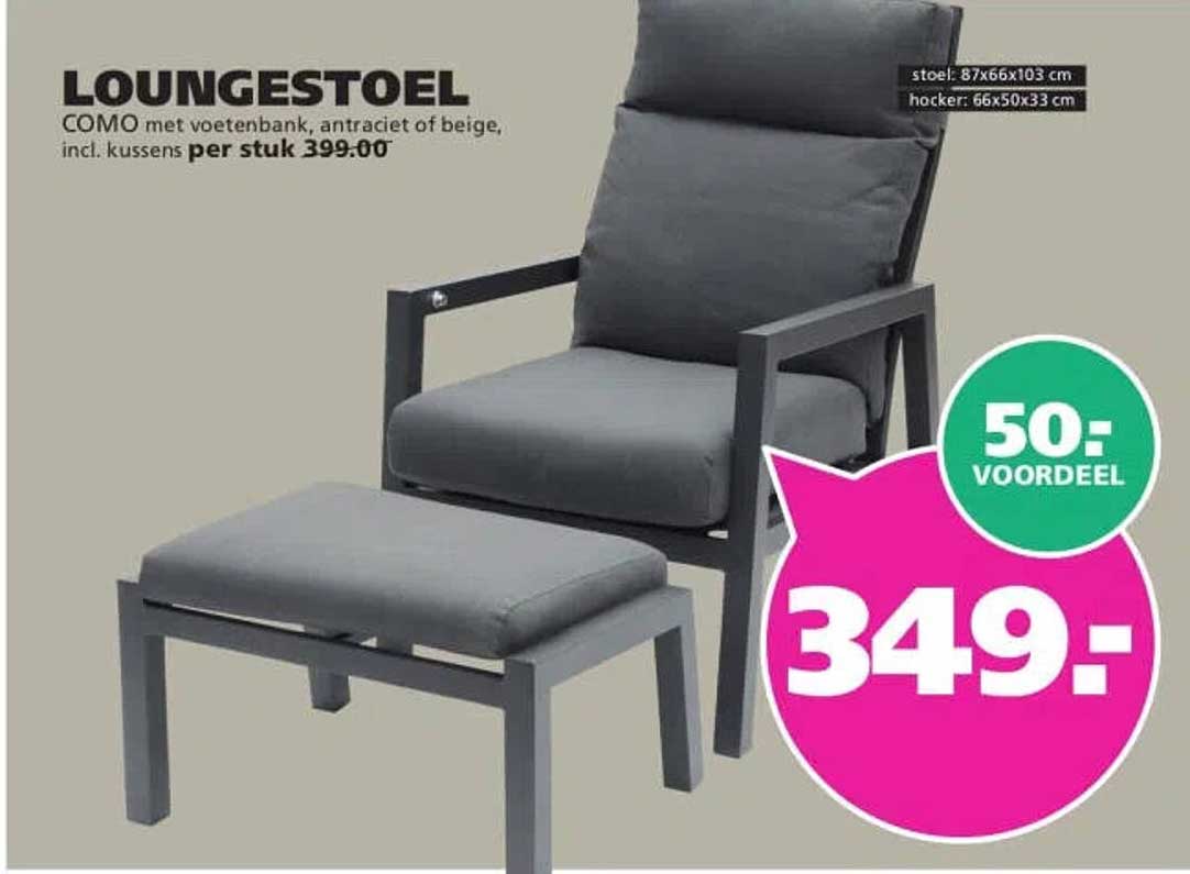 LOUNGESTOEL COMO met voetenbank, antraciet of beige, incl. kussens per stuk 399.00