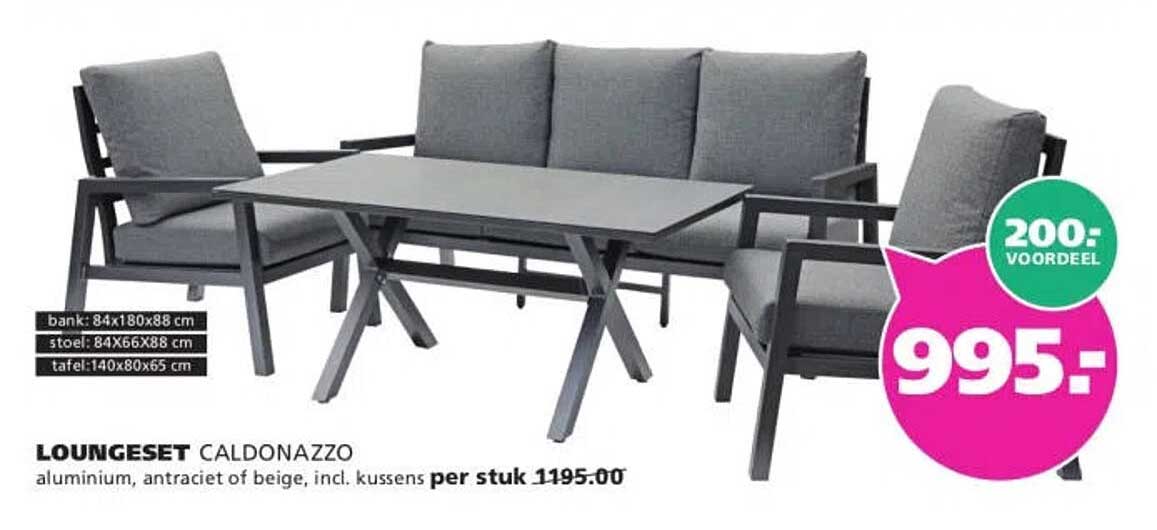 LOUNGSET CALDONAZZO aluminium, antraciet of beige, incl. kussens per stuk