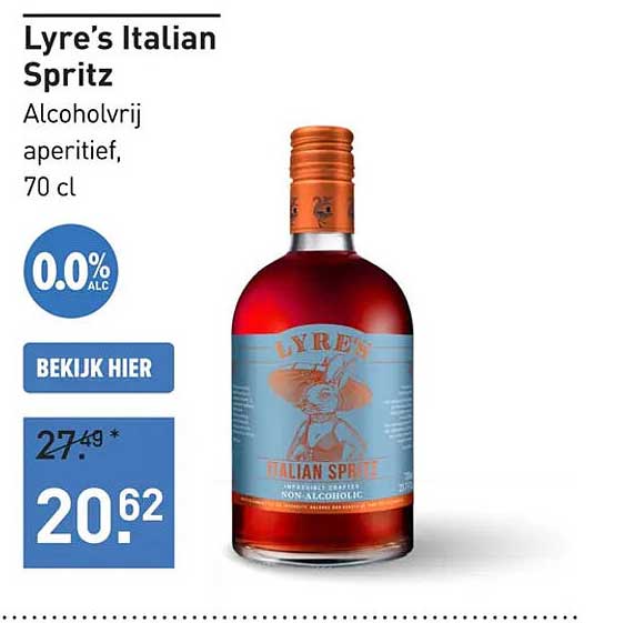 Lyre's Italian Spritz Alcoholvrij aperitief, 70 cl