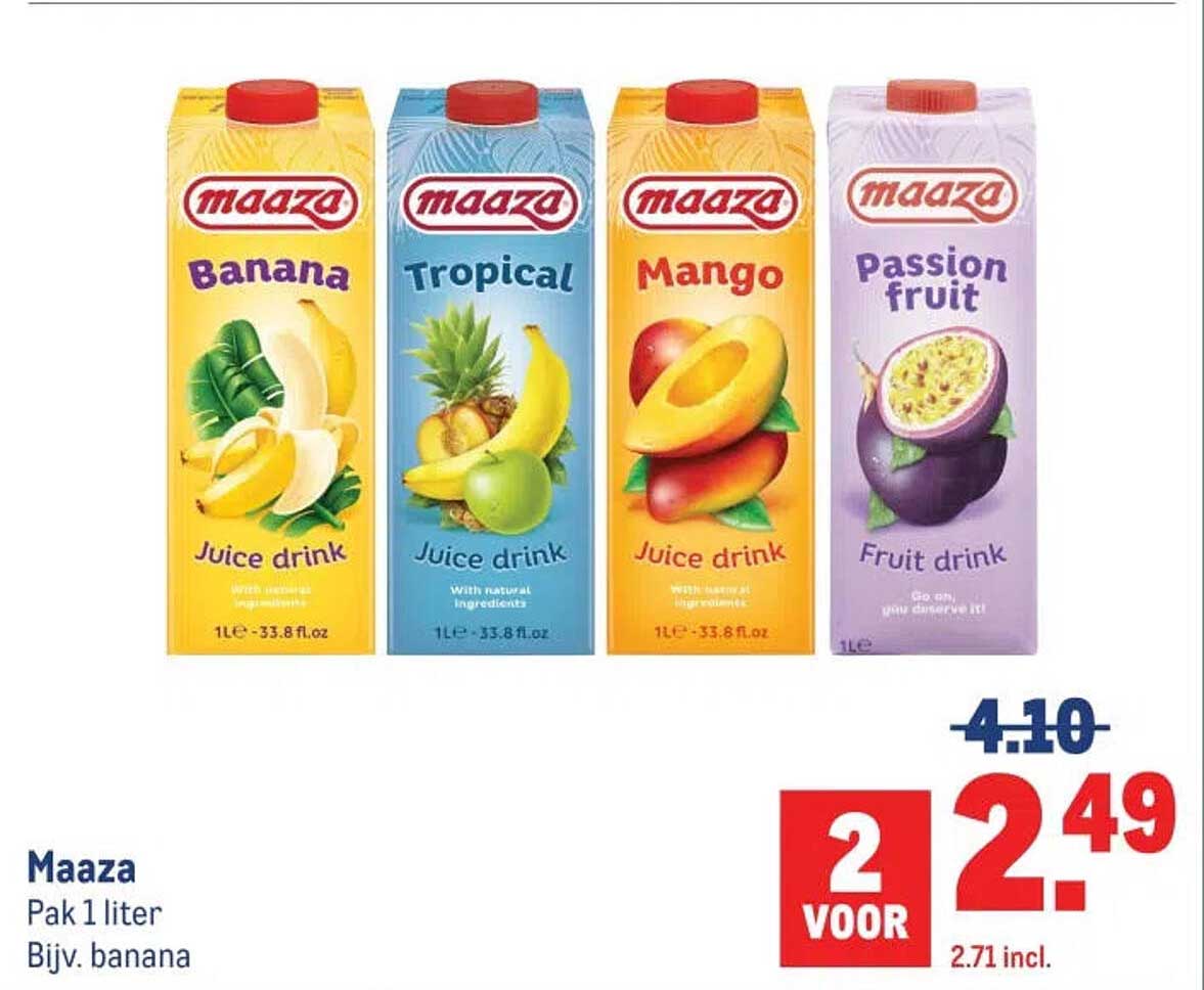 Maaza Pak 1 liter Bijv. banana 2 voor