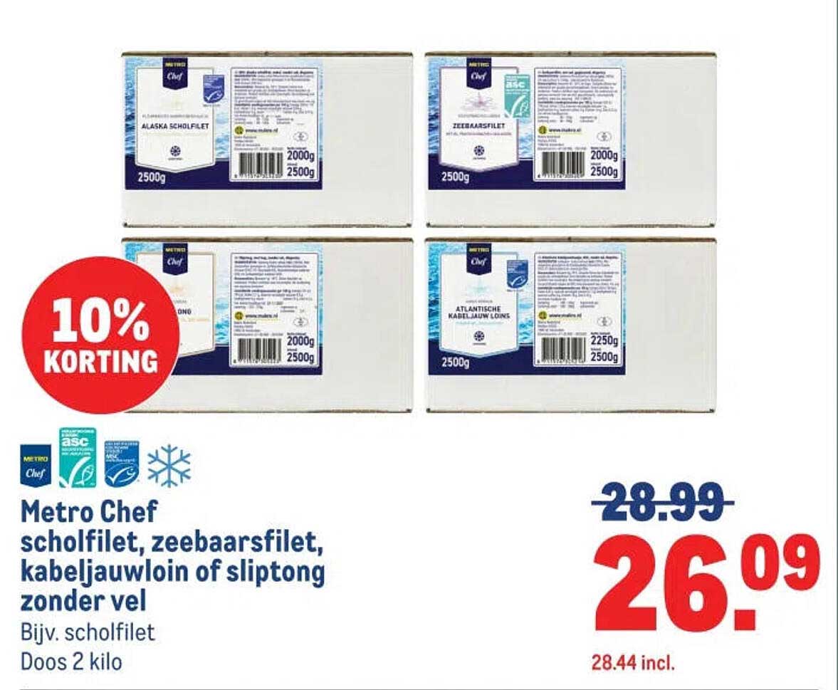 Metro Chef scholfilet, zeebaarsfilet, kabeljauwloin of sliptong zonder vel