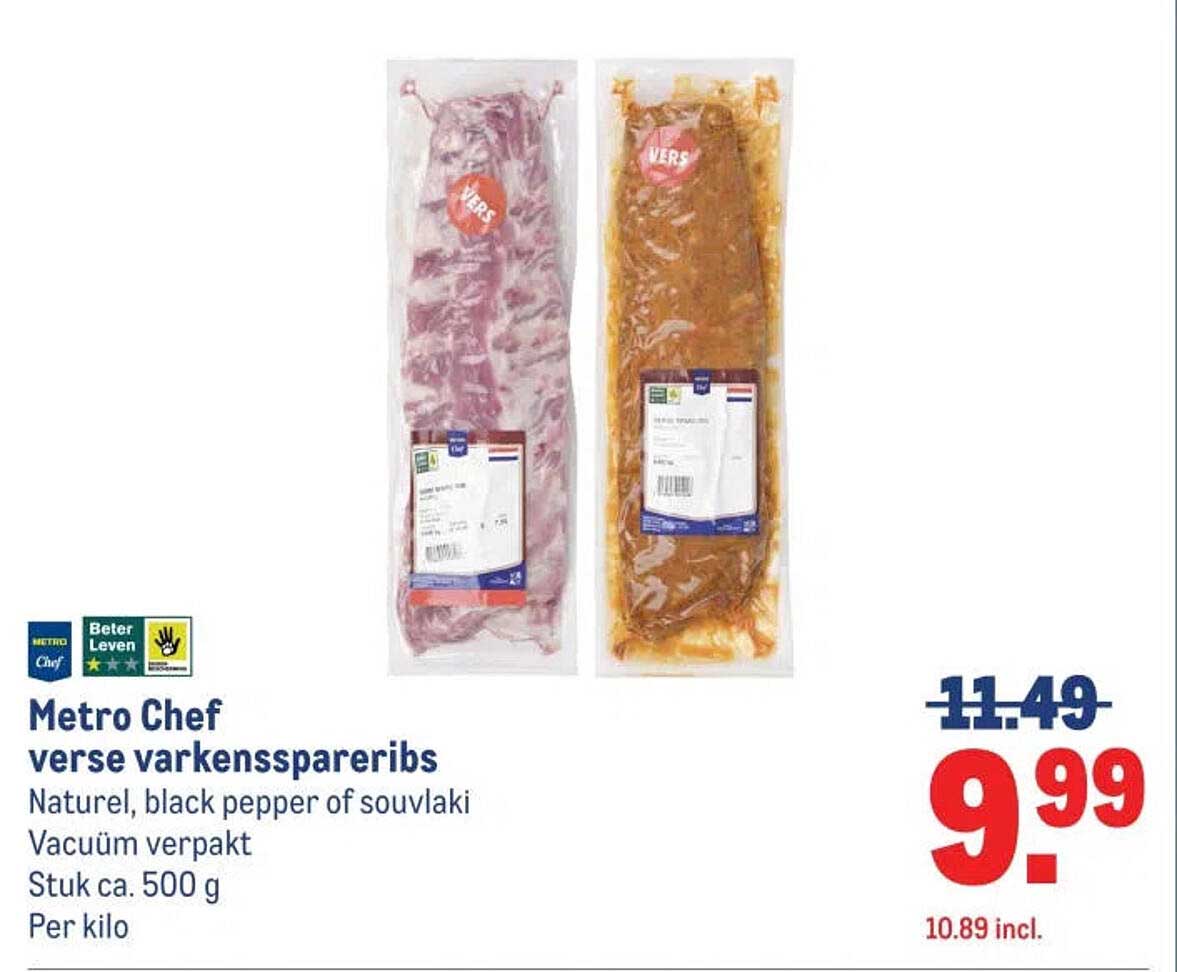 Metro Chef verse varkensspareribs Naturel, black pepper of souvlaki