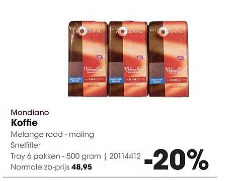 Mondiano Koffie Melange rood - maling Snelfilter Tray 6 pakken - 500 gram | 20114412 -20%
