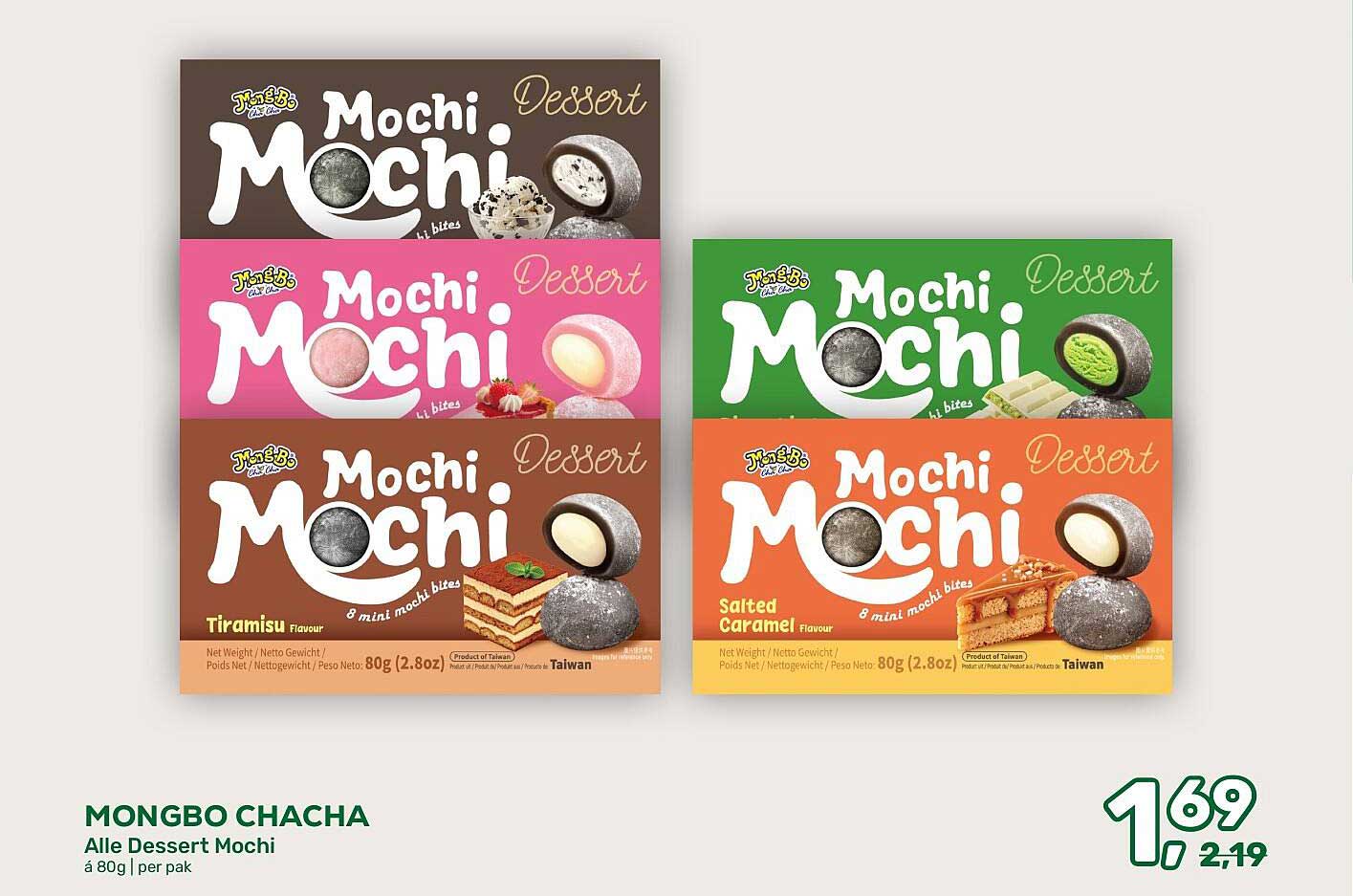 MONGBO CHACHA Alle Dessert Mochi à 80g | per pak