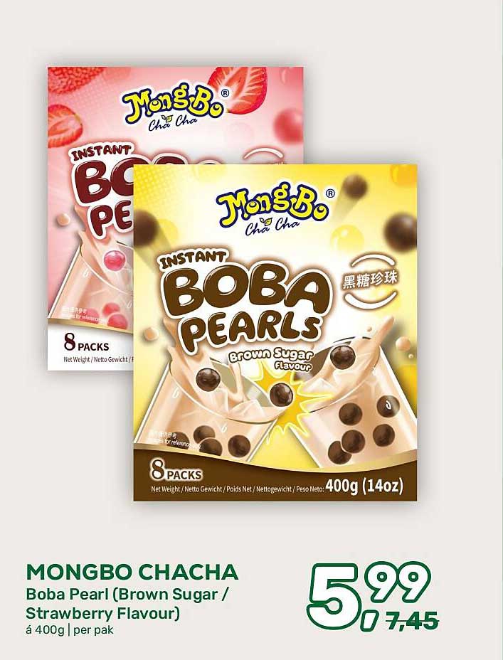MONGBO CHACHA Boba Pearl (Brown Sugar / Strawberry Flavour) á 400g | per pak