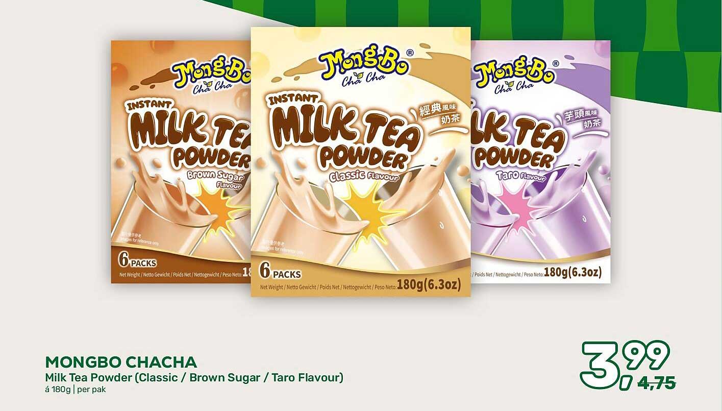 MONGBO CHACHA Milk Tea Powder (Classic / Brown Sugar / Taro Flavour) á 180g | per pak