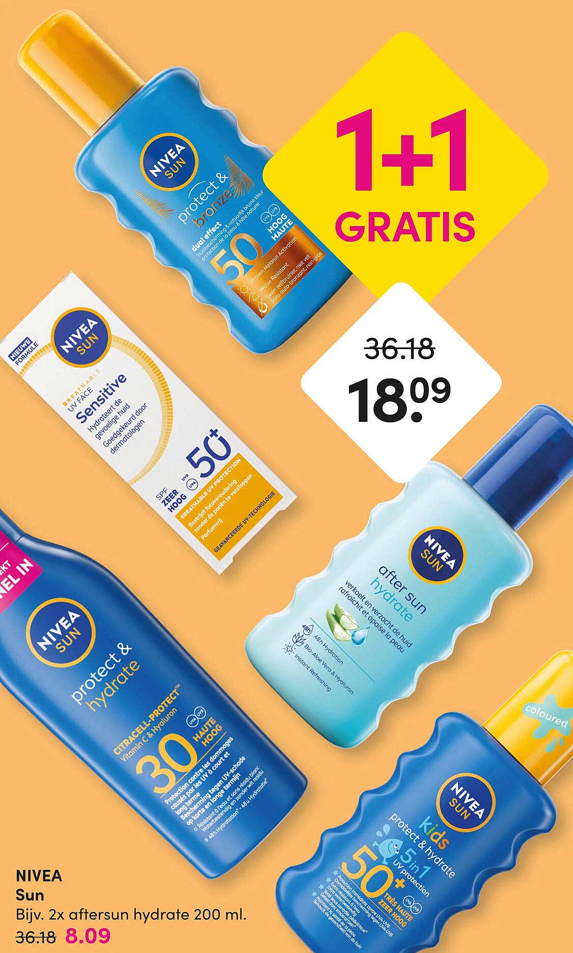 NIVEA Sun Bijv. 2x aftersun hydrate 200 ml. 1+1 GRATIS