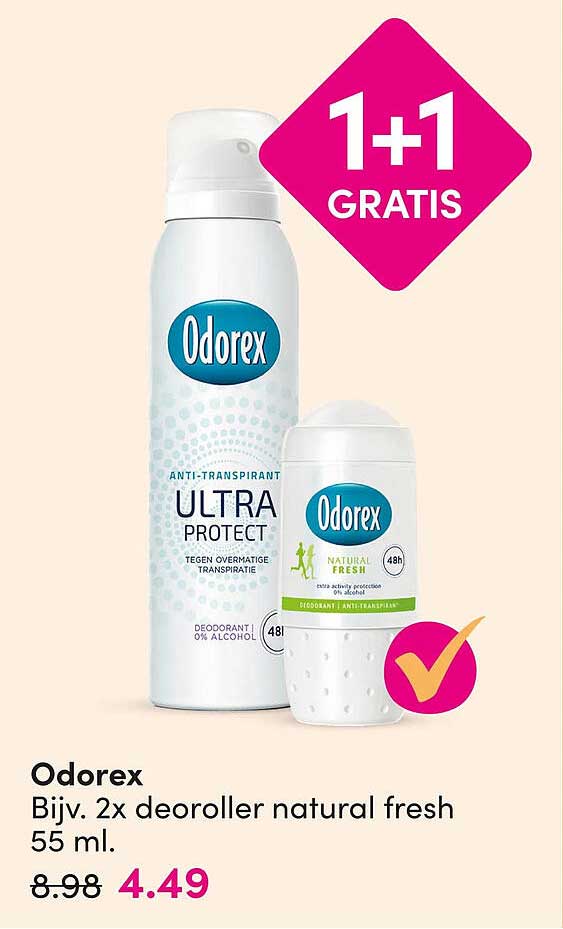 Odorex Bijv. 2x deoroller natural fresh 55 ml. 1+1 GRATIS