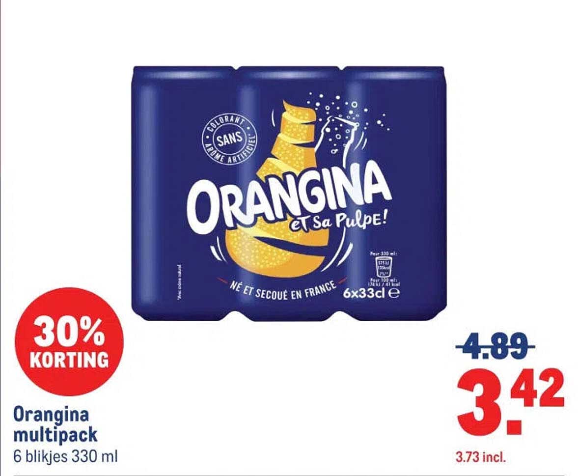 Orangina multipack 6 blikjes 330 ml 30% KORTING
