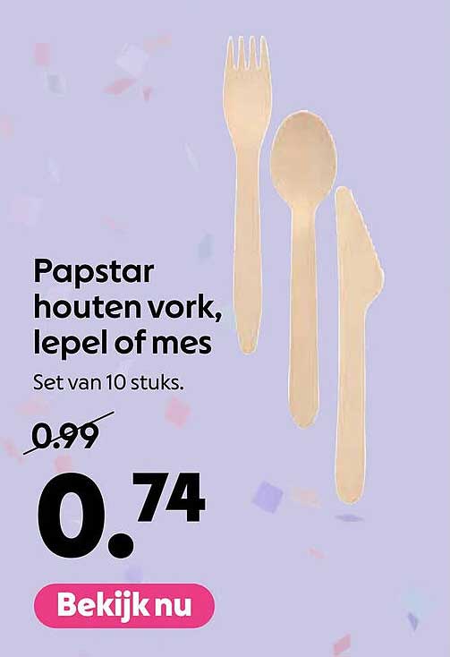 Papstar houten vork, lepel of mes