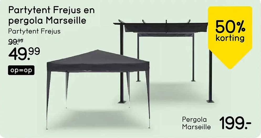 Partytent Frejus en pergola Marseille 50% korting