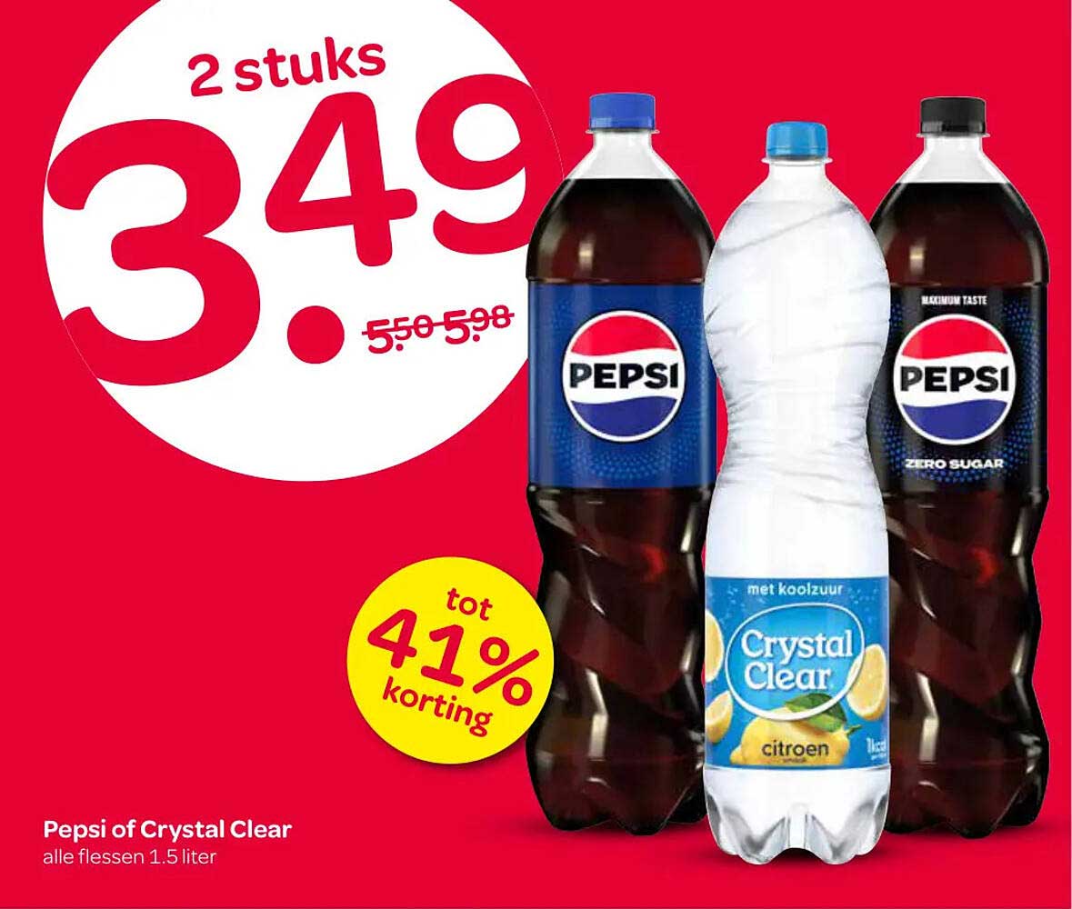 Pepsi of Crystal Clear alle flessen 1.5 liter 2 stuks