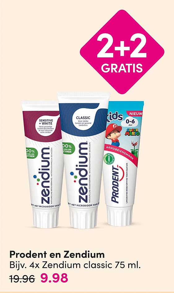 Prodent en Zendium Bijv. 4x Zendium classic 75 ml. 2+2 GRATIS