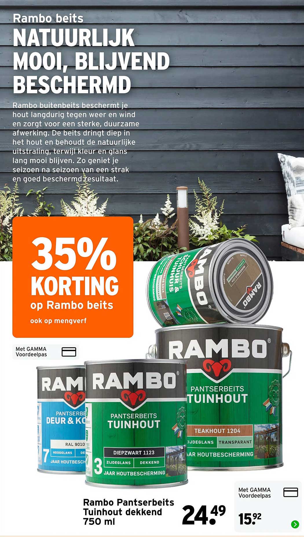 Rambo Pantserbeits Tuinhout dekkend 750 ml 35% korting op Rambo beits ook op mengverf