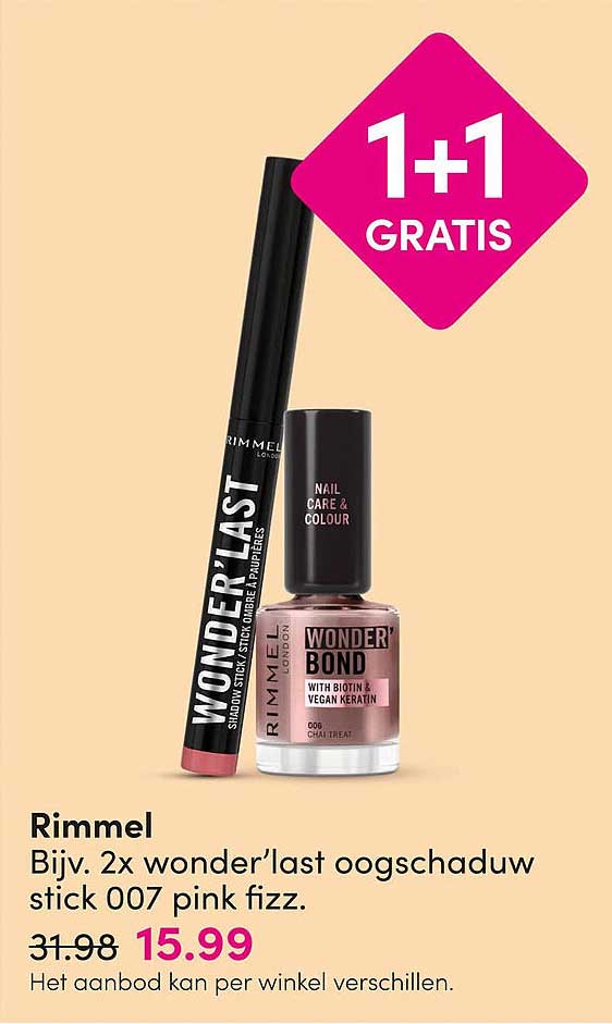 Rimmel Bijv. 2x wonder’last oogschaduw stick 007 pink fizz. 1+1 GRATIS