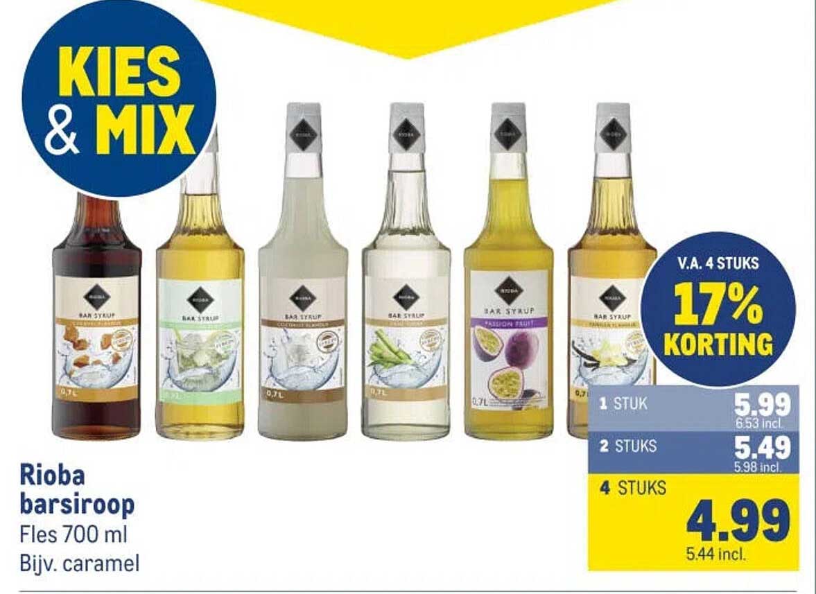 Rioba barsiroop Fles 700 ml Bijv. caramel