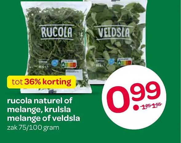 rucola naturel of melange, krulsla melange of veldsla tot 36% korting