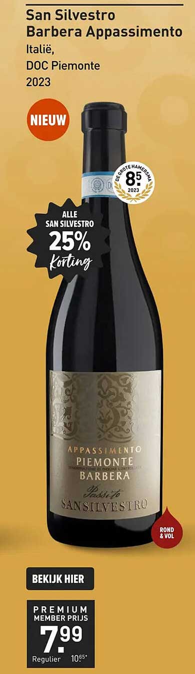 San Silvestro Barbera Appassimento Italië, DOC Piemonte 2023 25% korting